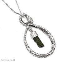 תליון מכסף נחש משובץ אבן טורמלין צבע ירוק T6080 | תכשיטי כסף