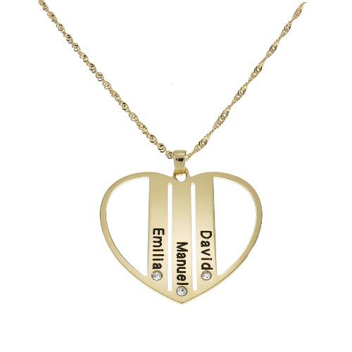 שרשרת לב עם פסים, אבנים וחריטות דגם LA309