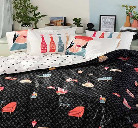 סט מצעי סאטן כותנה אייטיז בהדפס רטרו ארטיסטי