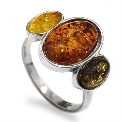 טבעת מכסף בשיבוץ ענבר 3 צבעים RG5926 | תכשיטי כסף 925 | טבעות כסף