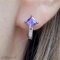 עגילים ותליון כסף משובצים אבני אמטיסט סגול וזרקונים S1619 | תכשיטי כסף 925 | עגילי כסף