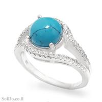 טבעת מכסף משובצת אבן טורקיז וזרקונים RG6088 | תכשיטי כסף 925 | טבעות כסף