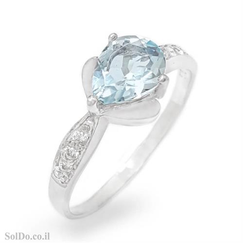 טבעת מכסף משובצת אבן טופז כחולה וזרקונים RG6126 | תכשיטי כסף 925 | טבעות כסף