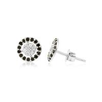 עגילי מעגלי יהלומים לבנים ושחורים 0.38 קראט בזהב 14 קאראט