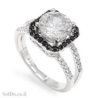 טבעת מכסף משובצת אבני זרקון שחורות ולבנות RG6026 | תכשיטי כסף | טבעות כסף