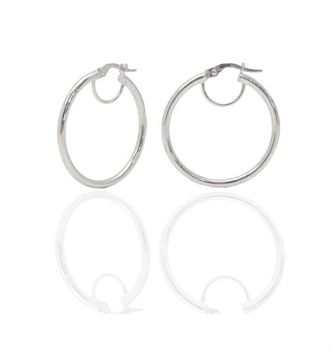 עגילי חישוק בינוניים מזהב לבן אמיתי 14 קראט