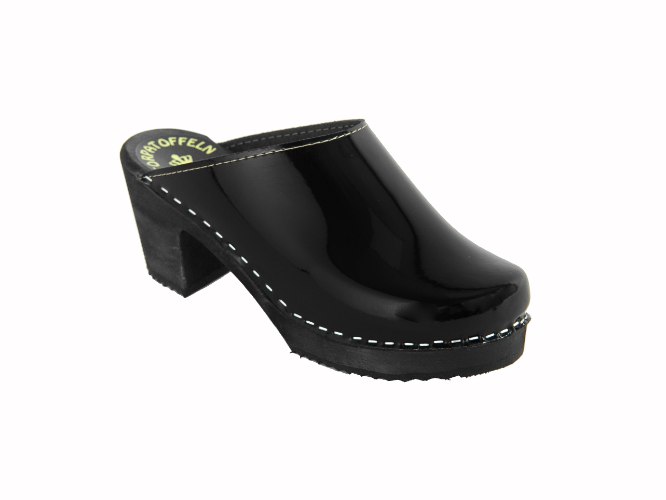 קבקבי עץ שחור לק עקב גבוה שחור ELEGANT