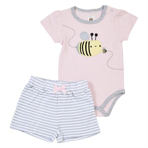 חליפת בגד גוף דבורה ורוד בייבי