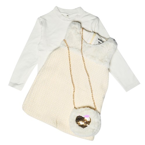 סט שמלה עם פרווה + תיק בנות