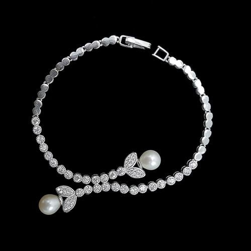 צמיד כסף מעוצב ומשובץ פנינים לבנות וזרקונים Z7123 | תכשיטי כסף 925 | תכשיטים לאירועים