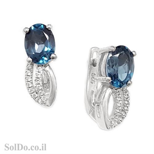 עגילי כסף משובצים אבני טופז כחולות וזרקונים A8707 | תכשיטי כסף 925 | עגילי כסף