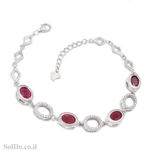 צמיד כסף משובץ אבני רובי ואבני זרקון Z3143 | תכשיטי כסף 925 | צמידי כסף