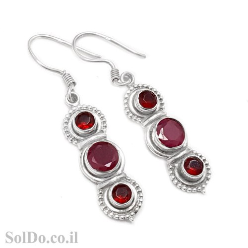 עגילי כסף מעוצבים בשילוב אבני גרנט ואבני רובי A8862 | תכשיטי כסף | עגילי כסף