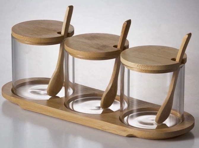 סט 3 צנצנות תבלין מעמד במבוק אובלי