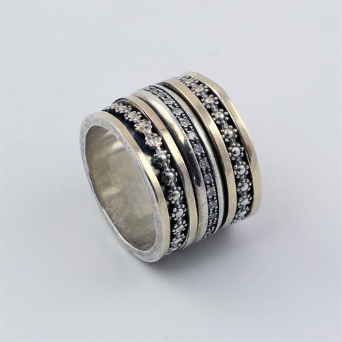 R-34 טבעת כסף בשילוב זהב   מסתובבת וזרקון