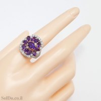 טבעת מכסף משובצת אבני אמטיסט ואבני זרקון RG1726 | תכשיטי כסף 925 | טבעות כסף