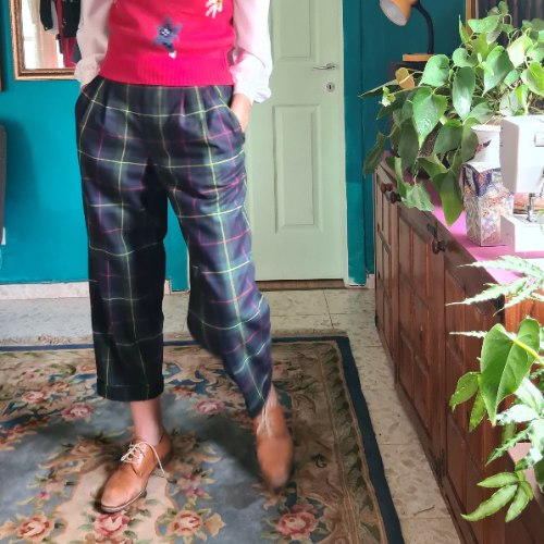 מכנסיים משובצים בירוק L/XL