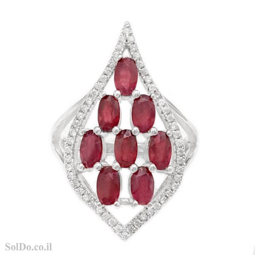 טבעת מכסף משובצת אבני רובי ואבני זרקון קטנות  RG6235 | תכשיטי כסף 925 | טבעות כסף