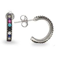 עגילי חישוק קטן מכף משובצים  אבני זרקון צבעוניות A8388 | תכשיטי כסף 925