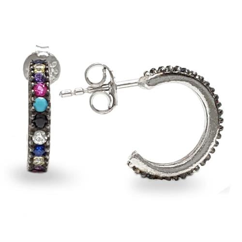 עגילי חישוק קטן מכף משובצים  אבני זרקון צבעוניות A8388 | תכשיטי כסף 925