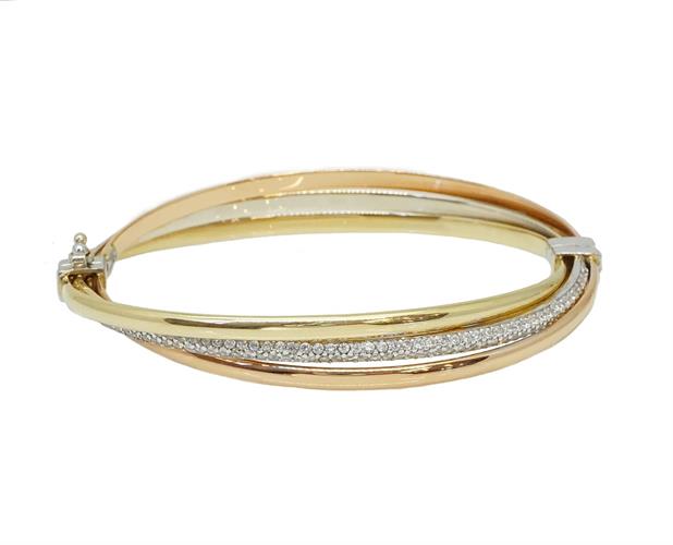 צמיד זהב שלושה צבעים צמיד בנגל זהב קשיח שלושה צבעים