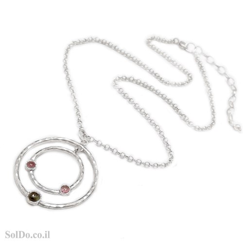 תליון מכסף מעוצב משובץ אבני טורמלין T6146 | תכשיטי כסף