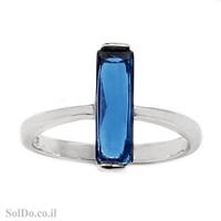 טבעת מכסף משובצת אבן זרקון כחולה בצורת מלבן RG1632 | תכשיטי כסף 925