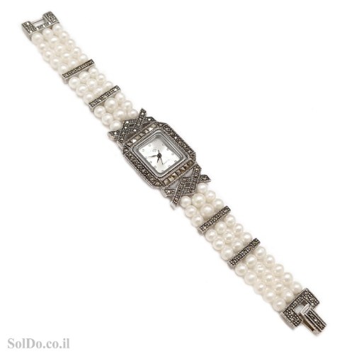 שעון מכסף מעוצב פנינים משובץ מרקזטים SH3271 | תכשיטי כסף