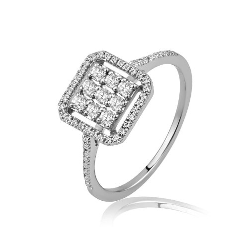 טבעת יהלומים זהב לבן 14 קראט R-RR344-F