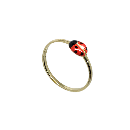 טבעת ילדות חיפושית זהב צהוב 14K אמייל אדום שחור OP02150020602