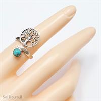 טבעת עץ החיים מכסף משובצת אבן טורקיז  RG6098 | תכשיטי כסף 925 | טבעות כסף