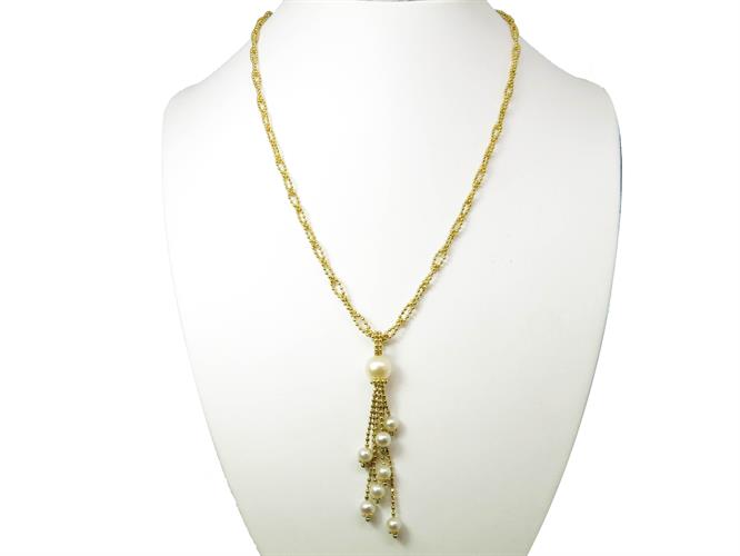 שרשרת ותליון פנינים שזורות בזהב 14K