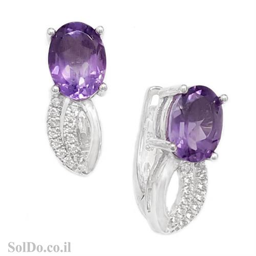 עגילי כסף משובצים אבני אמטיסט סגול וזרקונים A8761 | תכשיטי כסף