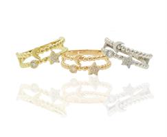 טבעת כדורים שתי שורות ירח וכוכב יהלומים בזהב 14 קראט