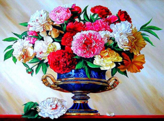 תמונות אבני שיבוץ - פרחים באגרטל 30X40