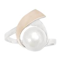 טבעת כסף מצופה זהב 9K משובצת פנינה לבנה RG1658 | תכשיטי כסף | טבעות כסף