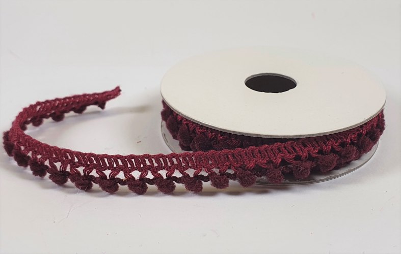 סרט בד פונפונים בורדו - 2 מ'