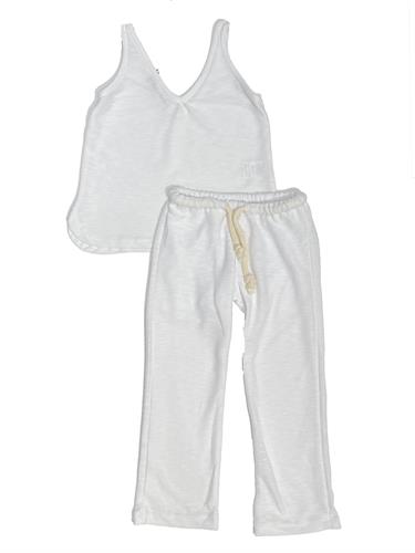 חליפת מכנס ריב לבנה