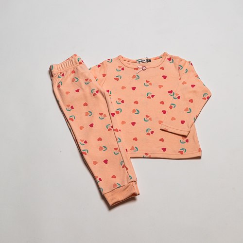 פיג'מת בנות אינטרלוק פרחים אפרסק