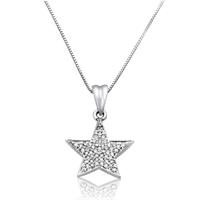 שרשרת ותליון זהב לבן 14 קרט כוכב משובץ יהלומים 0.25 קראט