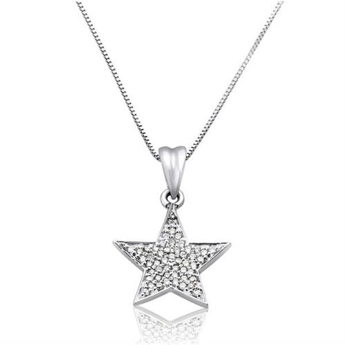 שרשרת ותליון זהב לבן 14 קרט כוכב משובץ יהלומים 0.25 קראט