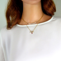 סט שרשראות מגולדפילד עם אבני רובי ופנינה דגם גפנן