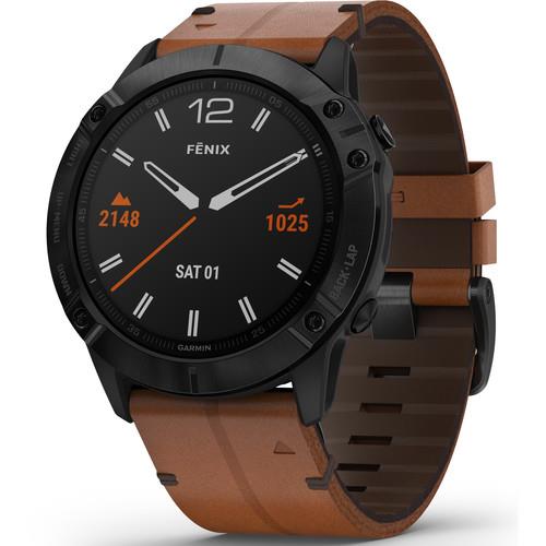 שעון דופק Garmin Fenix 6X Sapphire Black DLC with Chestnut Leather Band