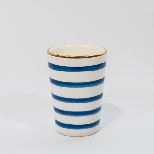 כוס כחול לבן עם פס זהב