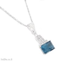 תליון מכסף משובץ אבן טופז כחולה ואבני זרקון T6242 | תכשיטי כסף