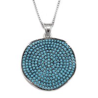 תליון מכסף משובץ אבני זרקון צבע תכלת T6132 | תכשיטי כסף