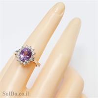 טבעת כסף משובצת אבן אמטיסט וזרקונים RG6105 | תכשיטי כסף 925 | טבעות כסף