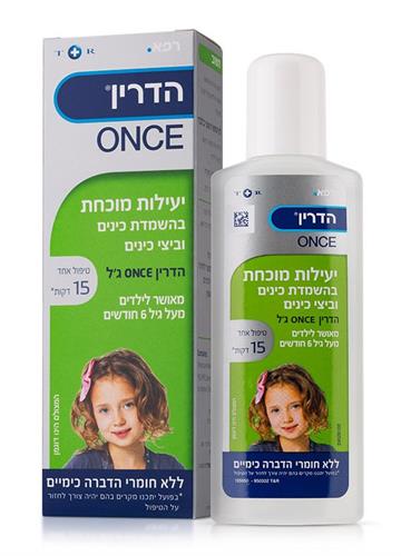 הדרין ONCE ג'ל משמיד כינים וביצי כינים לשיער קצר עד בינוני 100 מ''ל
