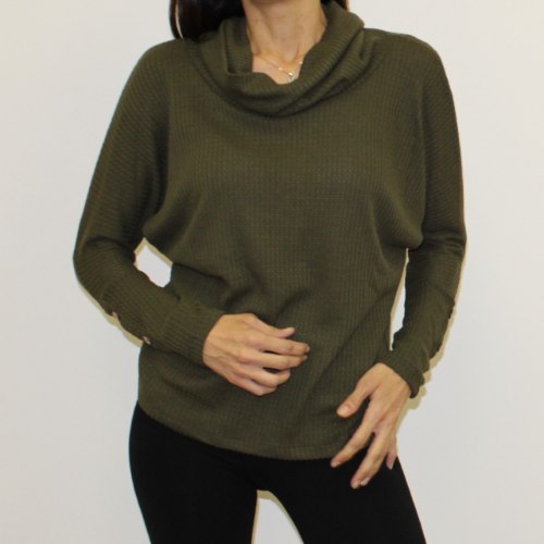 חולצה גולף עטלף כפתור שרוול זית