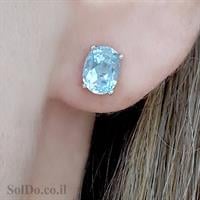 עגילי כסף צמודים משובצים אבני טופז כחולות A8617 | תכשיטי כסף 925 | עגילי כסף